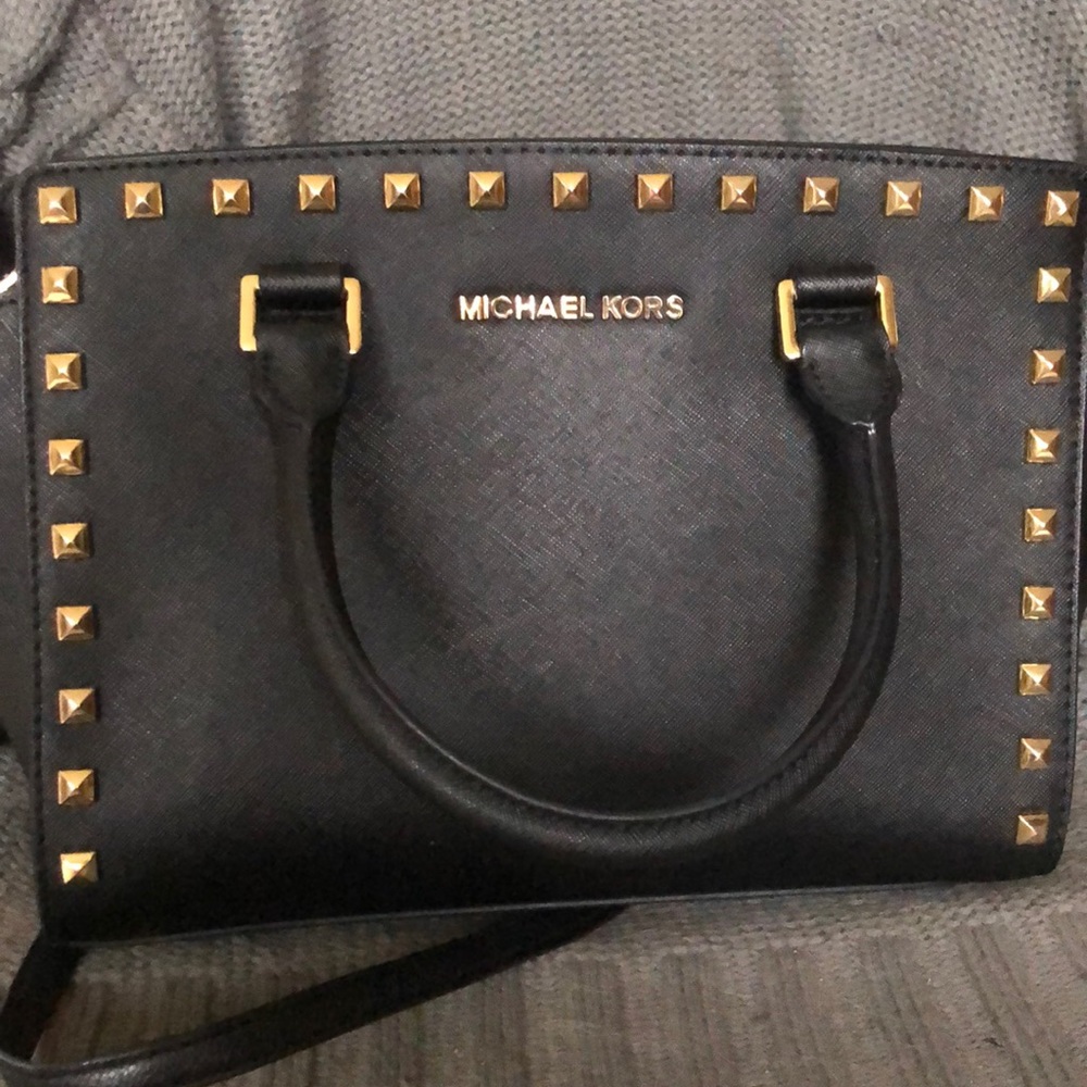 Michael Kors black and gold studded Selma